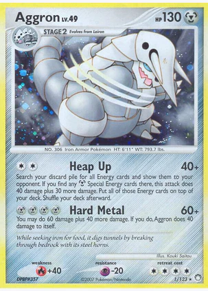 Aggron Lv. 49 - 1/123 (MY) Holo Rare - Moderate Play Reverse Holofoil