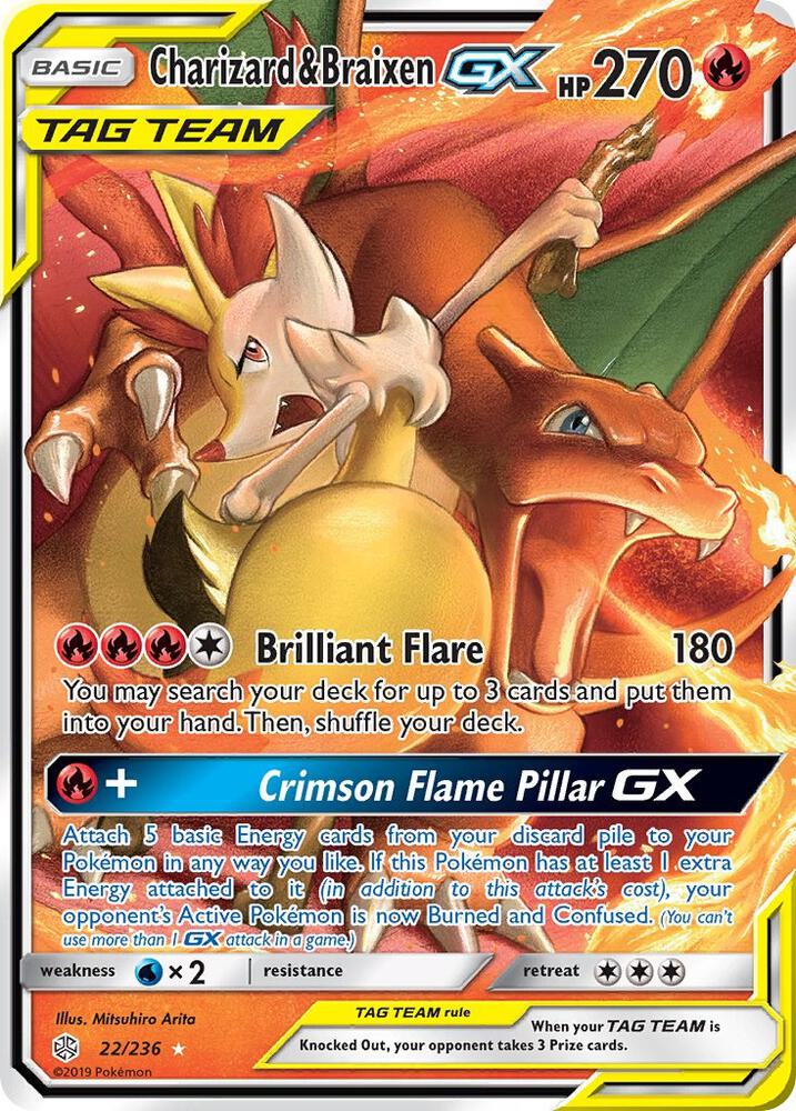 Charizard & Braixen GX - 022/236 (SM12) Ultra Rare - Moderate Play Holofoil