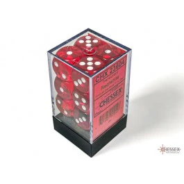 CHX23604: Translucent - 16mm D6 Red w/white (12)