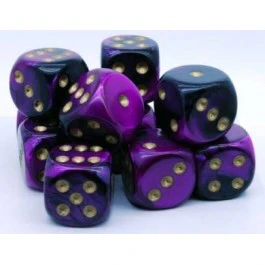 CHX26640: Gemini - 16mm D6 Black-Purple w/gold (12)