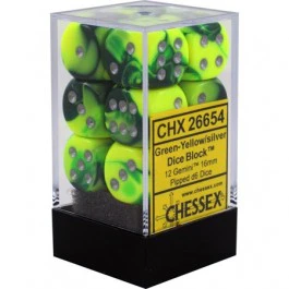 CHX26654: Gemini - 16mm D6 Green-Yellow w/silver (12)