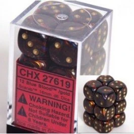 CHX27619: Scarab - 16mm D6 Blue Blood w/gold (12)