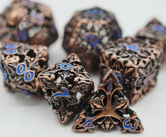 Fleur de Lis: Copper Azul - Hollow Metal RPG Dice Set