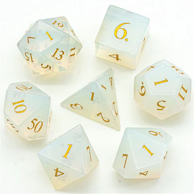 Gemstone Dice - Opalite Engraved w/ Gold (7)