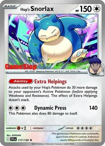 Hop's Snorlax - 117/159 (JTG) Rare - Near Mint Holofoil (Gamestop Promo)