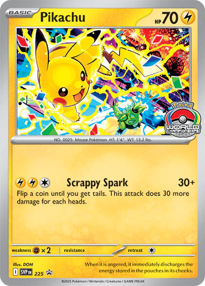Pikachu (World Championship 2025) - 225 (SVP) Promo - Near Mint