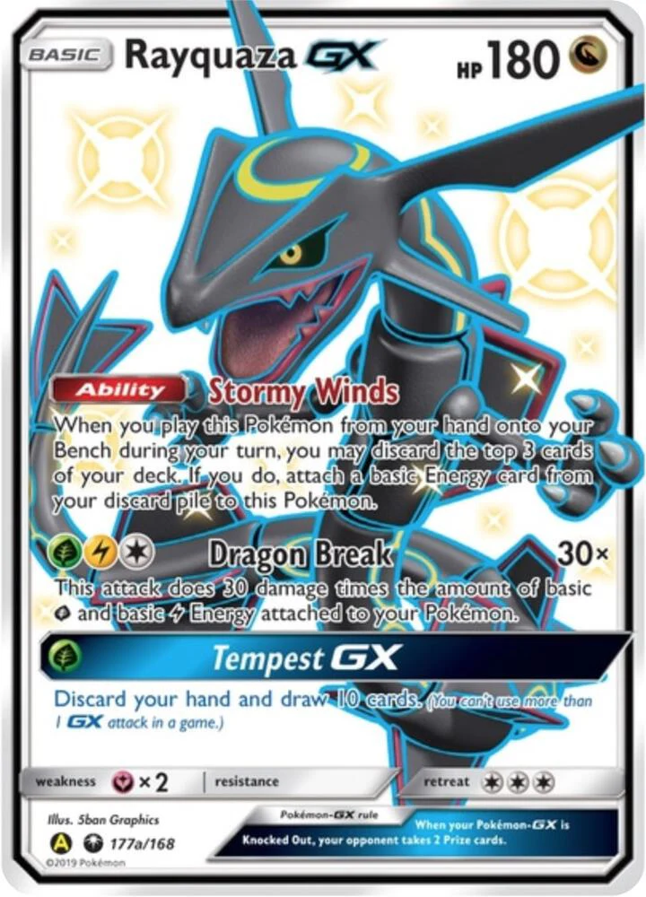 Rayquaza GX (Secret) - 177a/168 (CES) Alternate Art Promo - Damaged Holofoil