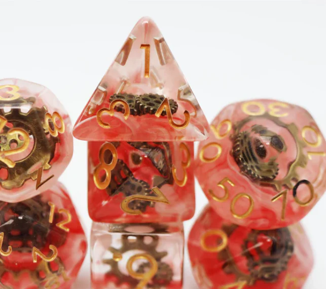 Red Swirl Ancient Gear RPG Dice Set