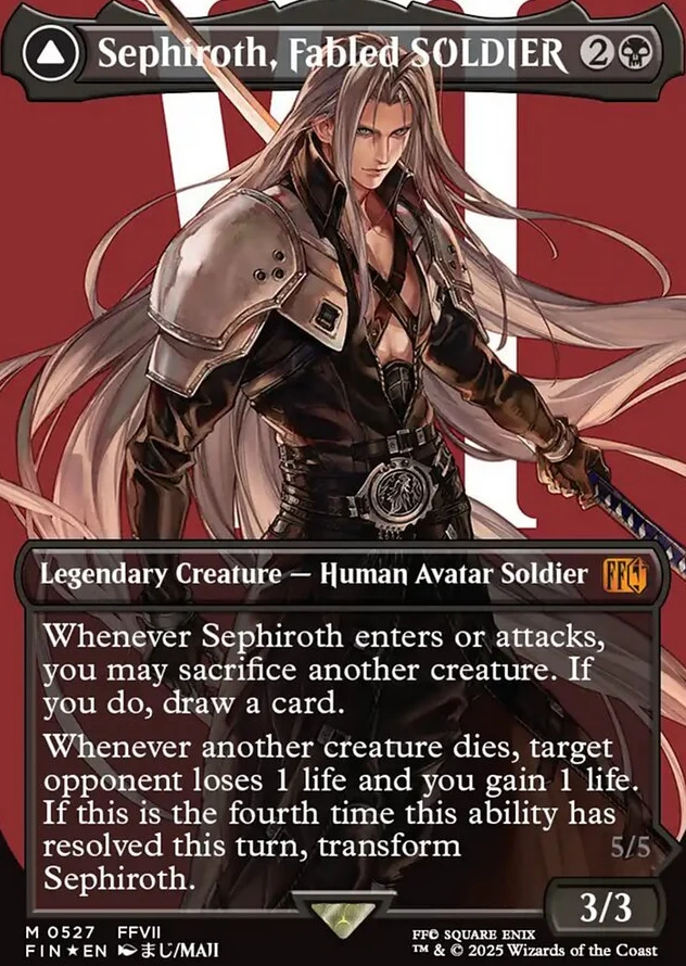 Sephiroth, Fabled SOLDIER // Sephiroth, One-Winged Angel [ #0527 Surge Foil Borderless Alternate Art ] (FIN-M)