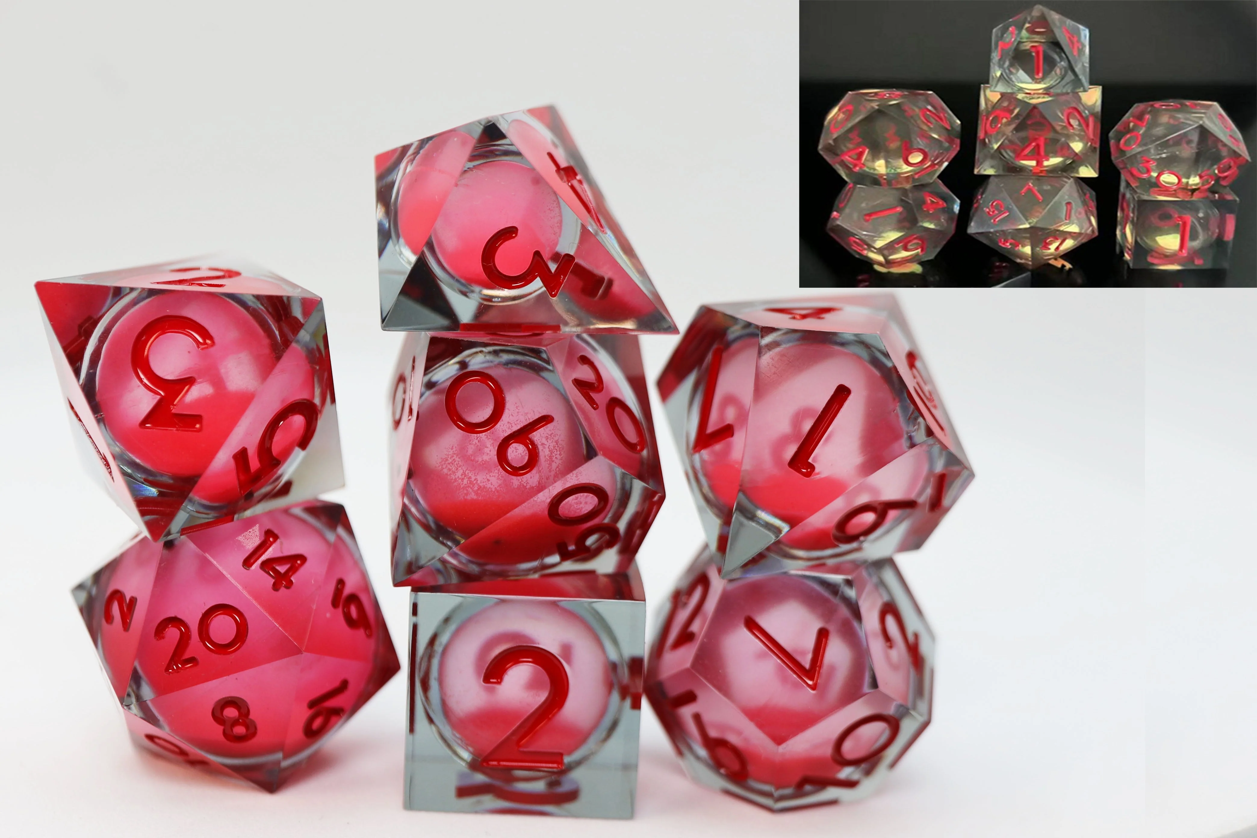 Sharp Edge Glow in the Dark Liquid Core RPG Dice Set - Midnight Rose