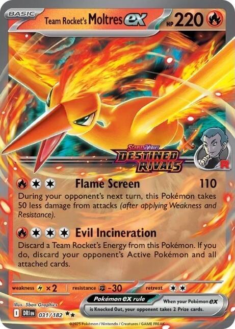 Team Rocket's Moltres ex - 031/182 (DRI) Double Rare - Near Mint Holofoil - Destined Rivals Stamped
