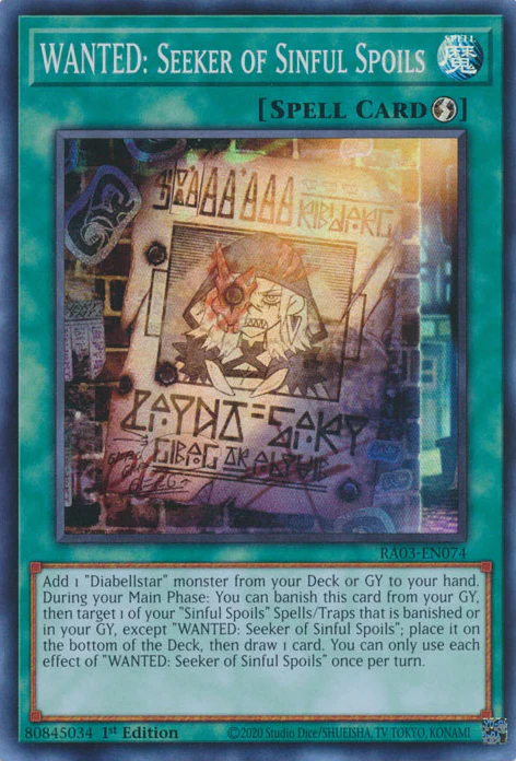 WANTED: Seeker of Sinful Spoils (RA03-EN074) Secret Rare - Near Mint 1st Edition